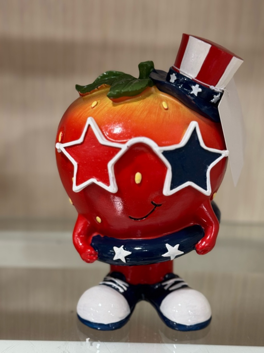 Patriotic Tomato Figurine with Star Sunglasses